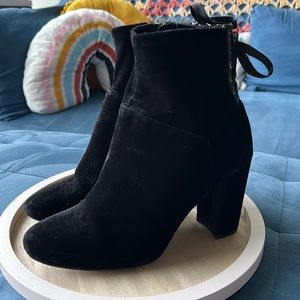 Black Velvet Heeled Sock Bootie with Satin Lace-Up Detail